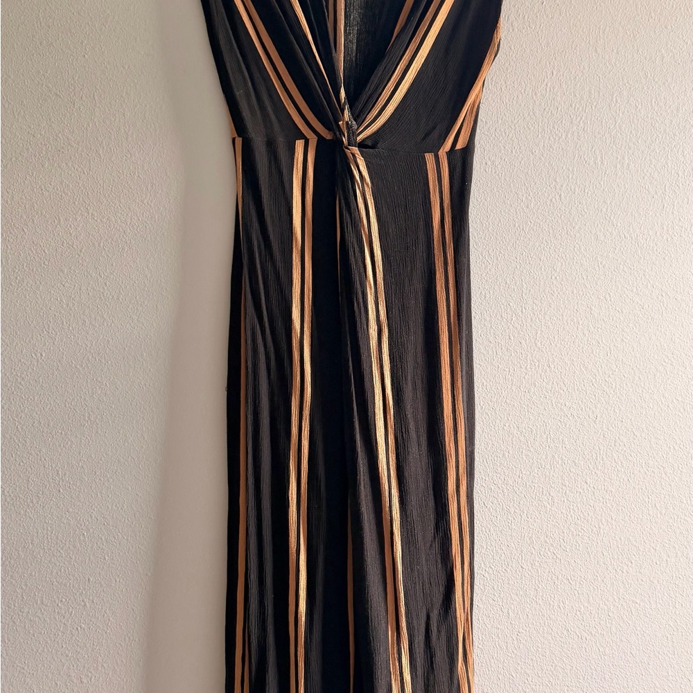 Lulu's Black and Tan Striped Maxi Dress